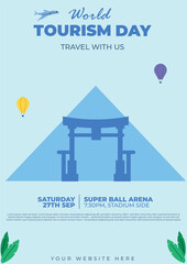 Naklejka premium World Tourism Day flyer, poster, banner template. with pyramid, balloon. 