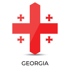 Reflective Flag icon of Georgia hexongal shape isolated on white background. 
