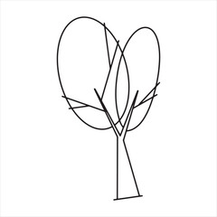 Hand drawn stylized line tree. Minimalistic line art tree.