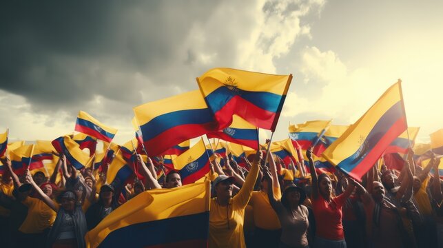 Colombian people with their flag