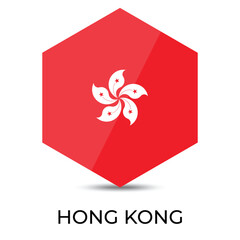 Reflective Flag icon of Hong Kong hexongal shape isolated on white background. 