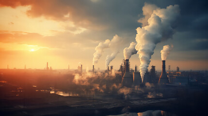 Fototapeta premium Smoke in the air from factory chimneys.