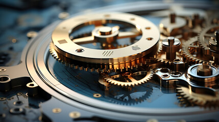 close up of mechanism, gears and wheels, technic, clockwork background