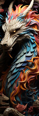 Japanese dragon, in the style of detailed multi-layered compositions, close-up, colorful bright bookmark. ai generative art