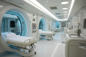 The medical surgery room is equipped with various sophisticated equipment, with a clean and all-white room