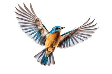 a beautiful bird flying full body on a white background studio shot isolated PNG