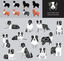 Dog Australian Shepherd Cartoon Vector Illustration Color Variation Set Blue Merle Coat
