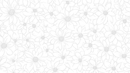 Simple Flowery Minimalism Hand-drawn Thin Line Pattern Vector Texture Background 
