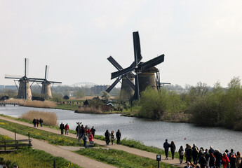 19 windmills at Kinderdijk built about 1740 is part of a larger water management system to prevent flooding. A UNESCO world heritage site.