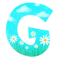 Letter with the sky and flowers backgrounds 