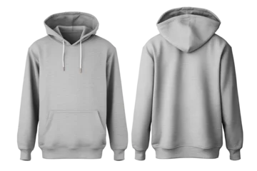 Tuinposter Set of grey front and back view tee hoodie hoody sweatshirt mockup temple white background © JetHuynh