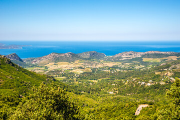 View to the Countryside of Upper Corsica (Haute Corse) from Teghime pass, France