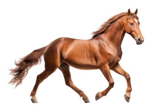 a beautiful running horse full body on a white background studio shot