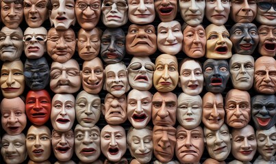 A multitude of expressive human faces forms a captivating background, evoking a sense of interconnectedness.