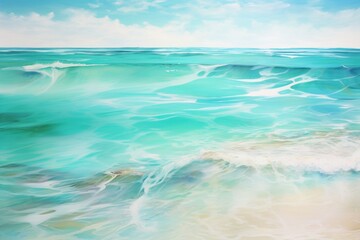 Obraz premium An abstract seascape with streaks of turquoise and aqua, mirroring the crystal-clear waters of a tropical paradise, inviting relaxation and escape.