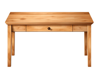 Wooden desk with drawer isolated on transparent background