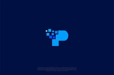 Initial Letter P with square pixel dot Motion . Vector Logo Design Template
