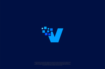 Initial Letter V with square pixel dot Motion . Vector Logo Design Template
