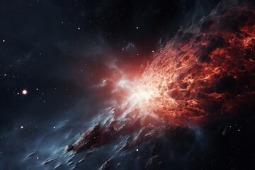 A close-up of a fiery comet streaking through an icy cosmos, symbolizing the collision of celestial forces.