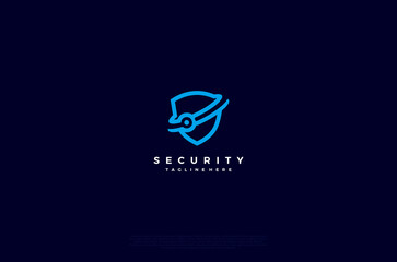 Security shield with icon technology logotype concept idea. Vector Design template element
