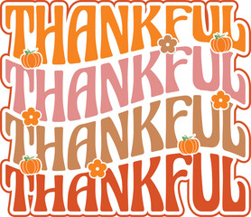 Thankful Fall Retro Wavy Groovy T-shirt Design