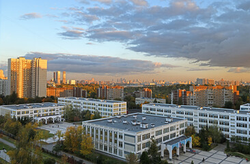 Clouds over city at sunset. Cityscape. Moscow, Russia