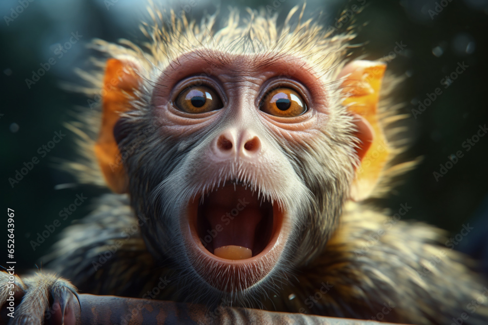 Fototapete  An image of a playful monkey, capturing its agile movements and expressive face. Generative AI technology.