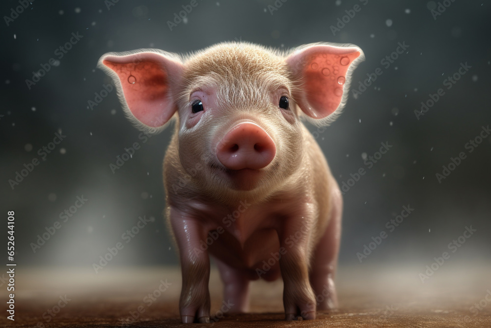 Poster an adorable image of a pig, showcasing its round body and snout. generative ai technology.