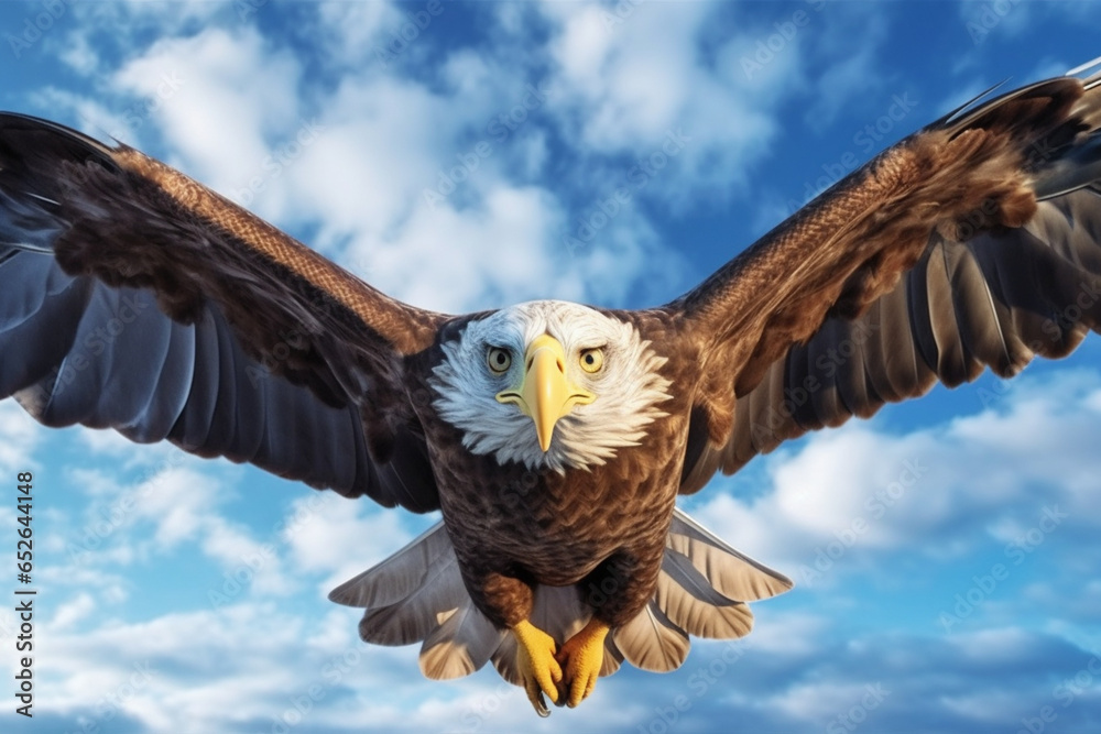 Poster A majestic image of an eagle soaring through the sky, displaying its powerful wingspan and keen eyesight.  Generative AI technology.