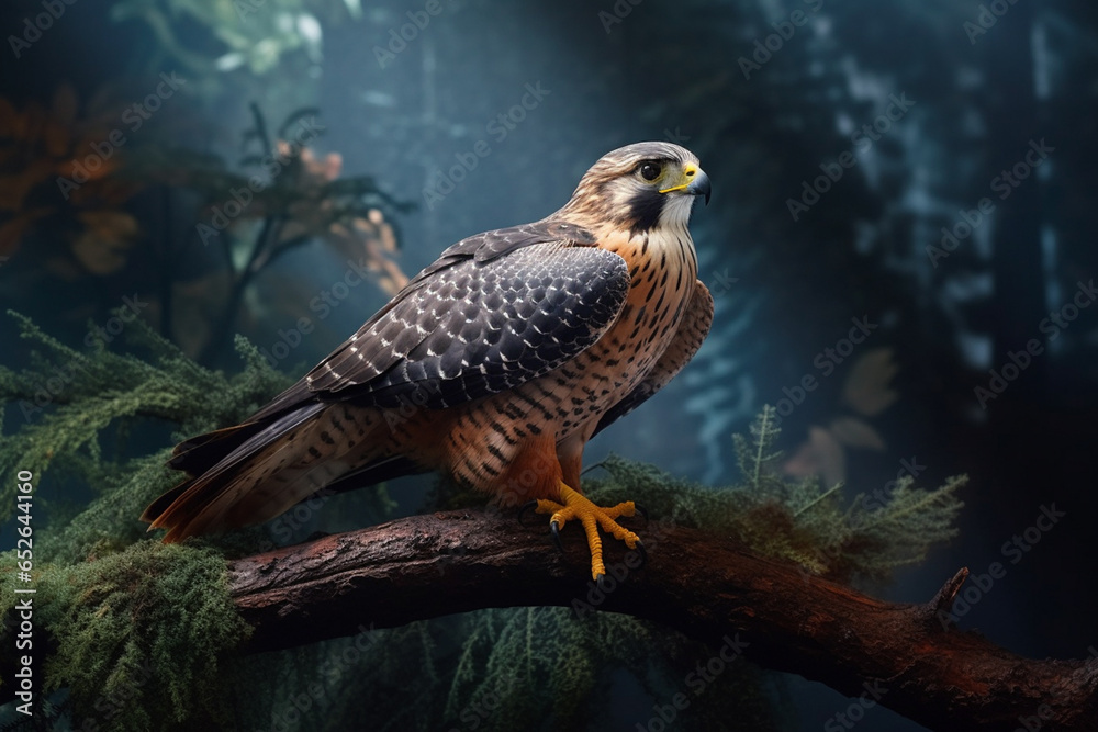 Aufkleber a dynamic photograph of a falcon perched on a branch, showcasing its streamlined body and keen hunti
