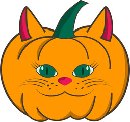 Animal character happy fat cat in shape of Halloween pumpkin - obrazy, fototapety, plakaty