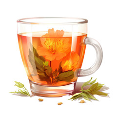Glass of herbal tea isolated on transparent background,Transparency  - obrazy, fototapety, plakaty