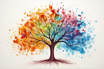 Tree made with watercolors. Generative AI