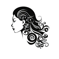 Aquarius Icon, Woman Head Zodiac Symbol, Ornate Aquarius Silhouette, Horoscope Pictogram