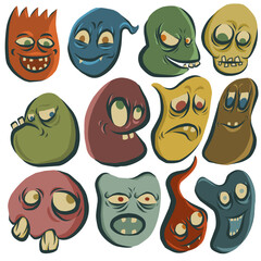 set of monsters, suitable for stickers set, illustration, icon, emoticons, characters