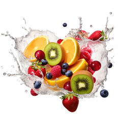 Splashing water of mixed berries isolated on transparent background,Transparency 