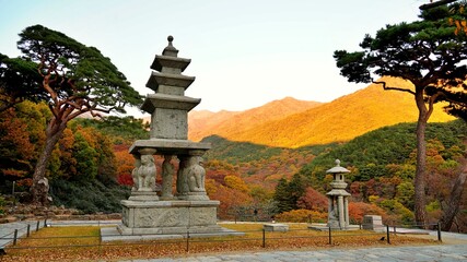 Fototapeta na wymiar Autumn scenery of Hwaeomsa Temple, Korea’s representative temple
