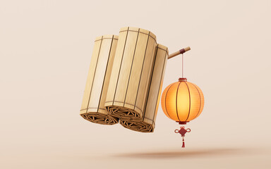 Fototapeta na wymiar Retro Chinese acient bamboo slip, 3d rendering.