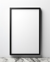 Modern Black Picture Frame Mockup Hanging on a White Wall. Empty Photo Template with Blank Space