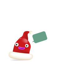 Vector cartoon happy Santa Claus red hat character with eyes and mouth isolated on white Christmas background. Merry Christmas greeting card, poster and banner with funny Santa Claus hat