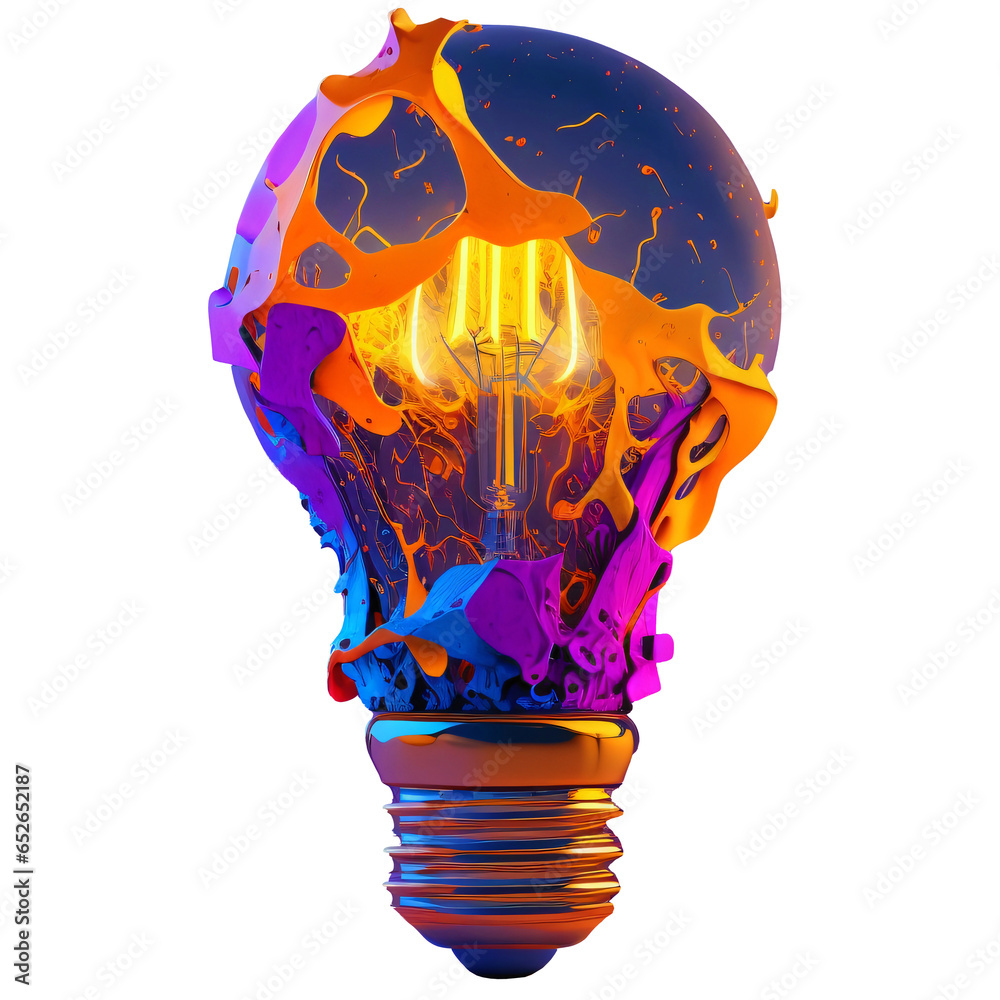 Wall mural a colorful glowing idea bulb lamp, isolated design element on transparent background, visualization 