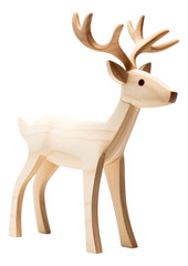 Minimalistic Scandinavian wooden reindeer isolated. Wooden reindeer figurine christmas decorations.