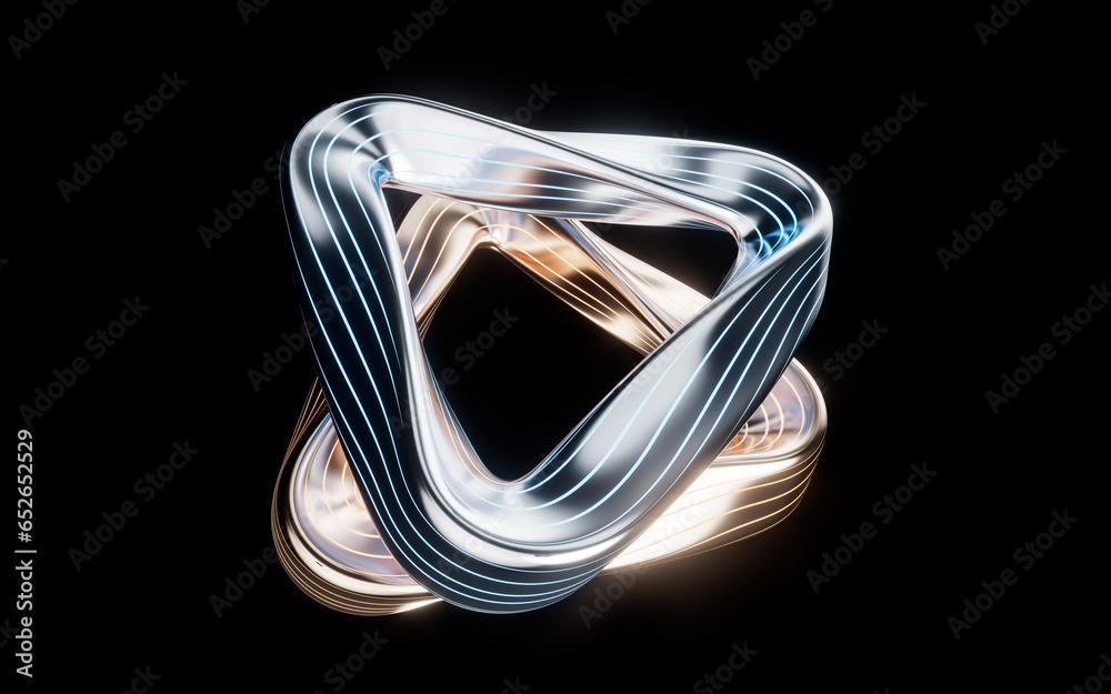 Wall mural Metallic golden curve geometry background, 3d rendering.