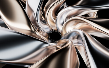 Metallic golden curve geometry background, 3d rendering.