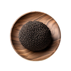 Black truffle on wooden plate isolated on transparent background,Transparency 
