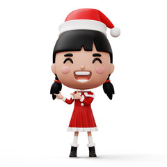 Happy kid wearing santa claus costume pointing  finger, Merry christmas, 3d rendering