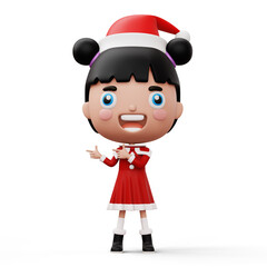 Happy kid wearing santa claus costume pointing  finger, Merry christmas, 3d rendering