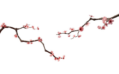 Plum blossom with Chinese ink painting style, 3d rendering. - obrazy, fototapety, plakaty