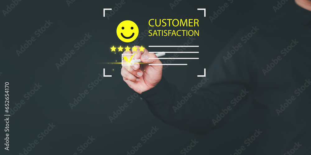 Aufkleber customer give the point with a smile face icon to give satisfaction in opinion on virtual screen onl