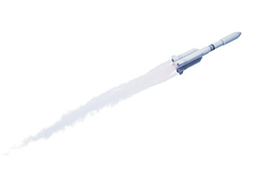 Rocket with spewing fire and smoke, 3d rendering.